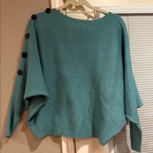 Faith & Zoe Teal Button-Detail Poncho